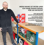 KARAT schwerlastregal - Steckregal, Kellerregal, Lagerregal, Werkbank - Traglast bis 1250 kg - Schnelle Montage & Standsicher (Blau-Orange, 180 x 120 x 45 cm)