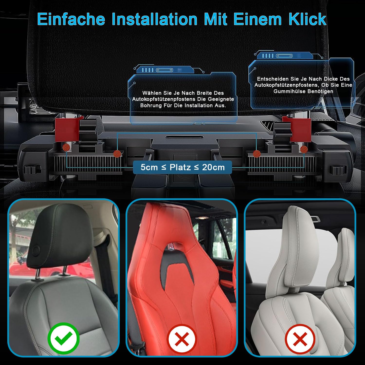 Aipwerer Kopfstütze Auto Kinder, Einfache Montage Abnehmbare Kopfstütze Auto, Höhenverstellbar Auto Nackenkissen für Kind bei längeren Autofahrten ein Nickerchen (Schwarz, A05 PVC)