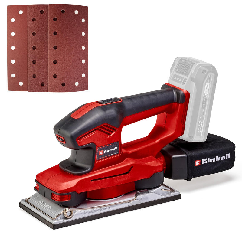 Einhell Akku-Schwingschleifer TE-OS 18/230 Li Solo (Drehzahlelektronik, Micro-Klett, Fußplatte aus Aluminium, Staubfangsack, inkl. 3x Schleifpapier, ohne Akku und Ladegerät)