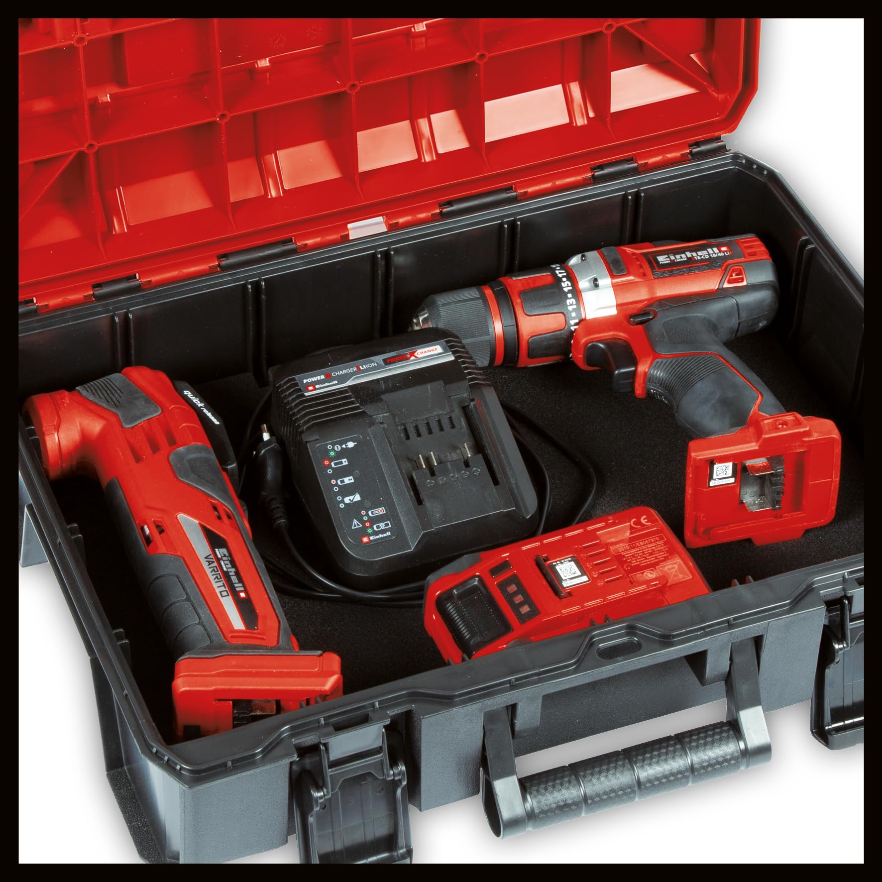 Original Einhell E-Case S-F Systemkoffer (max. 25 kg, universelle Aufbewahrung und Transport von Zubehör und Werkzeug, stapelbar, verknüpfbar, inkl. Schaumstoffeinlage)