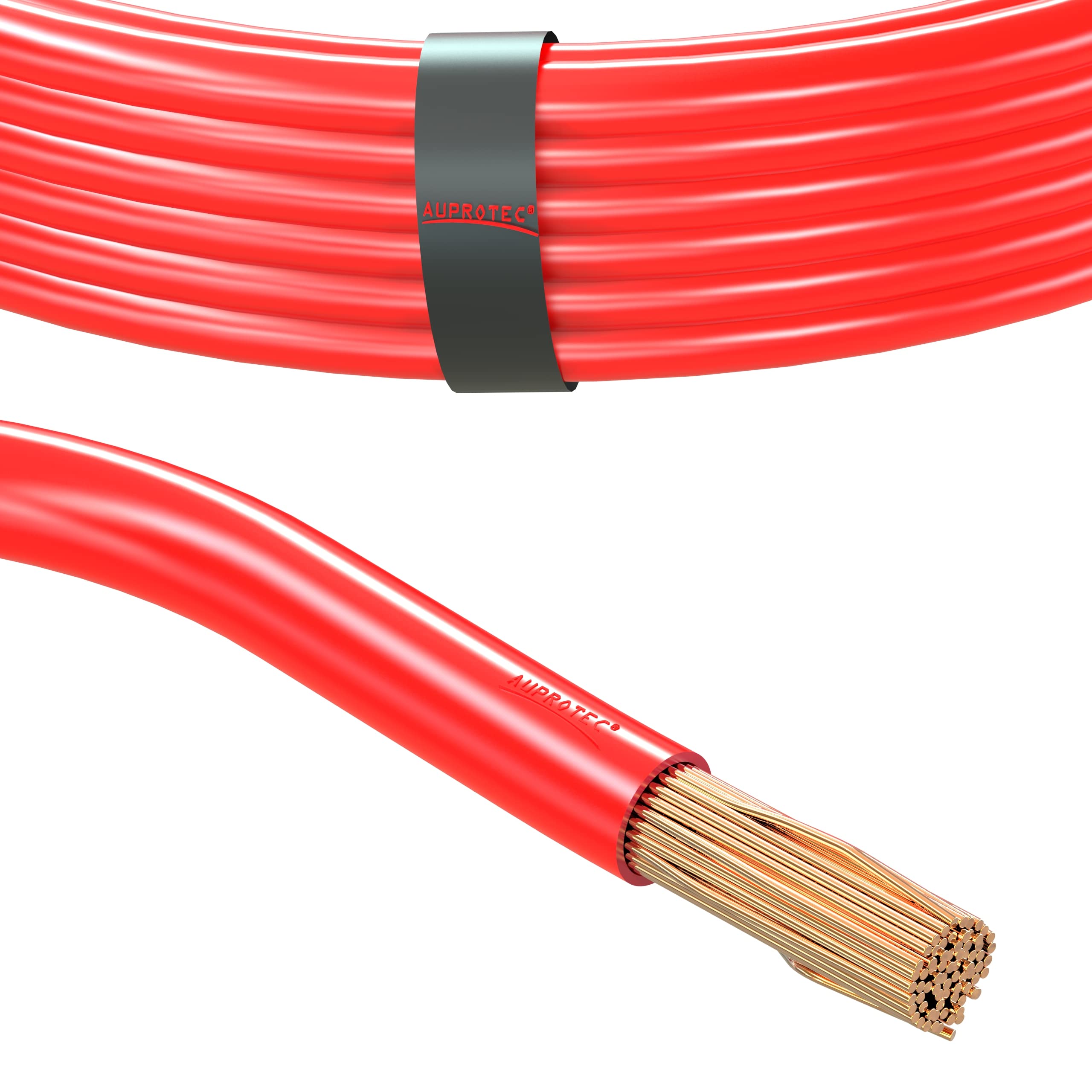 AUPROTEC 5m Fahrzeugleitung 10,0 mm² Fly Batteriekabel Stromkabel Massekabel, Farbe rot