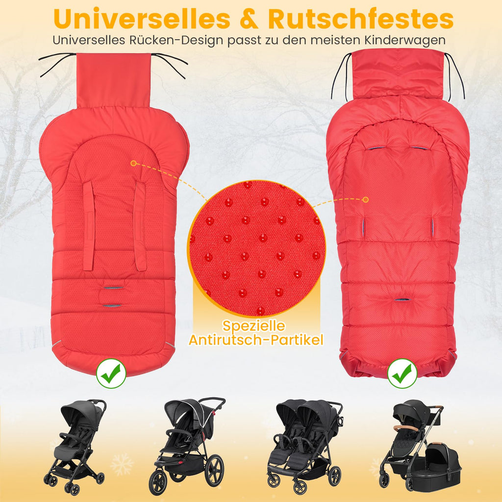 Orzbow Fußsack Kinderwagen Winter, Fußsack Buggy Fusssack Kinderwagen Baby Winter mit Wamres Korallen-Fleece, Reißverschluss, Anti-Rutschschutz & Reflektorstreifen, Universelle & Wasserdicht, Rot