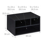 Relaxdays Druckerständer Schreibtisch, 3 Fächer, Regal für Drucker, Druckerhalter, H x B x T: 22,5 x 40 x 30 cm, schwarz