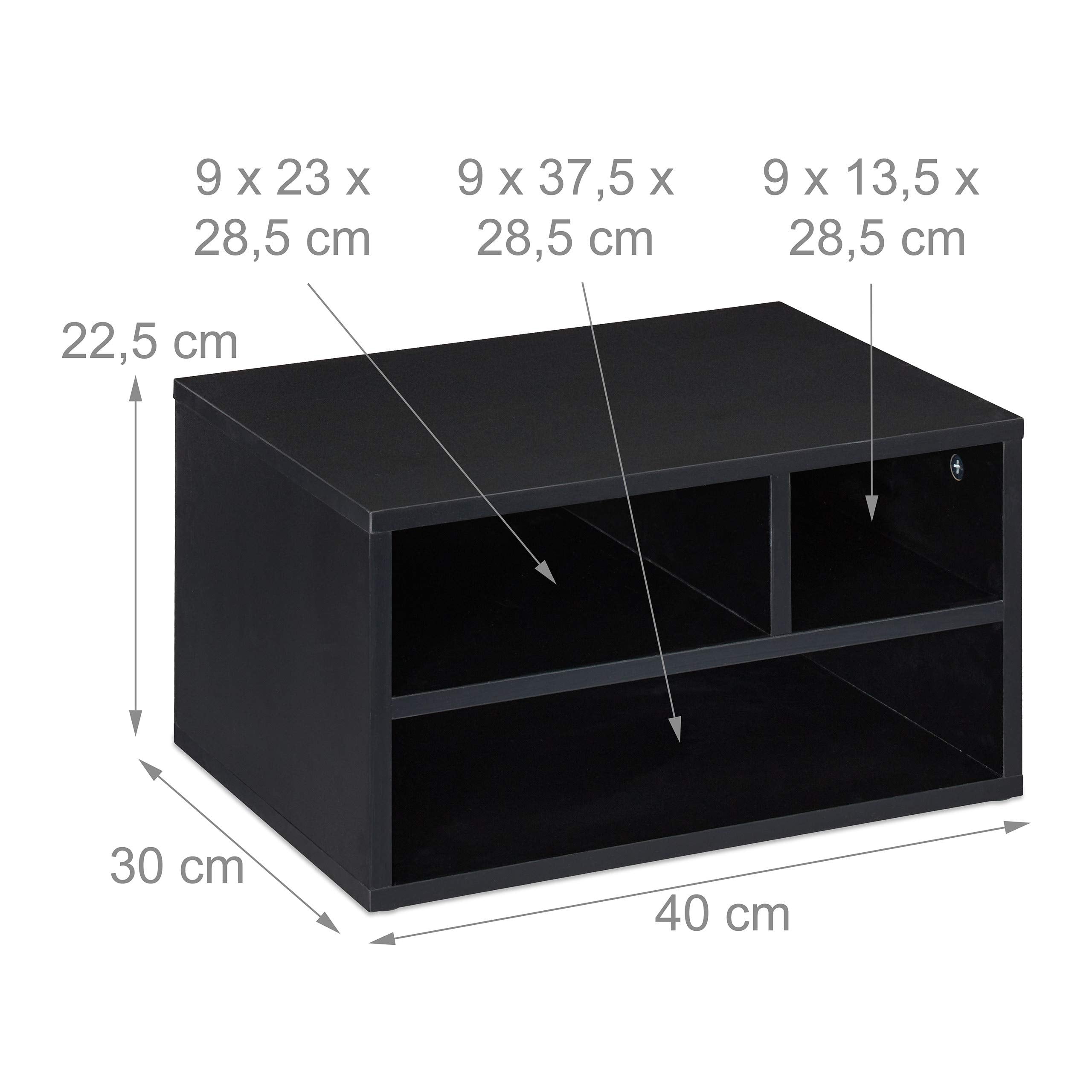 Relaxdays Druckerständer Schreibtisch, 3 Fächer, Regal für Drucker, Druckerhalter, H x B x T: 22,5 x 40 x 30 cm, schwarz