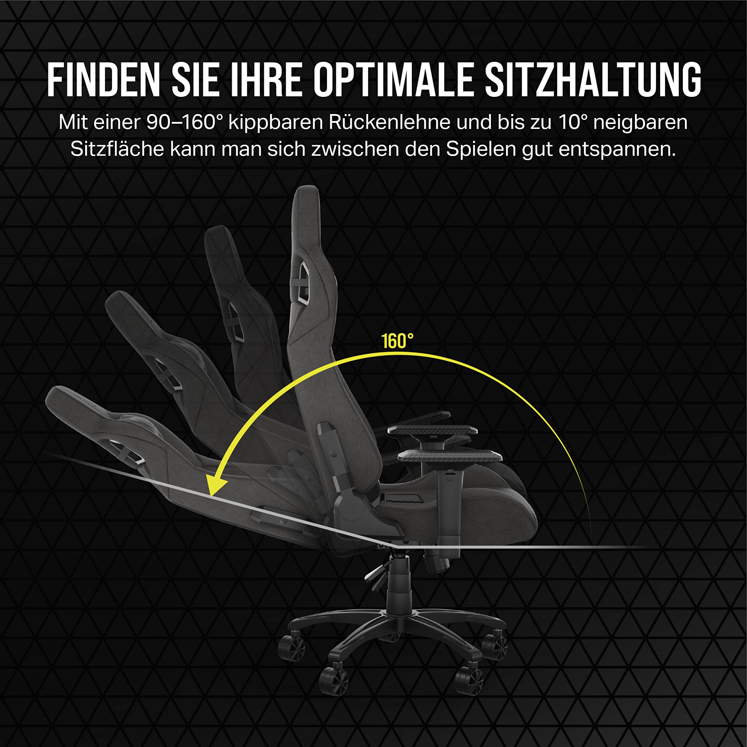 Corsair T3 RUSH Gaming-Stuhl mit Stoffbezug (2023) – Vom Rennsport inspiriertes Design – Bezug aus Weichem – Gepolstertes Nackenkissen – Lendenstütze aus Memory-Schaumstoff – Holzkohle
