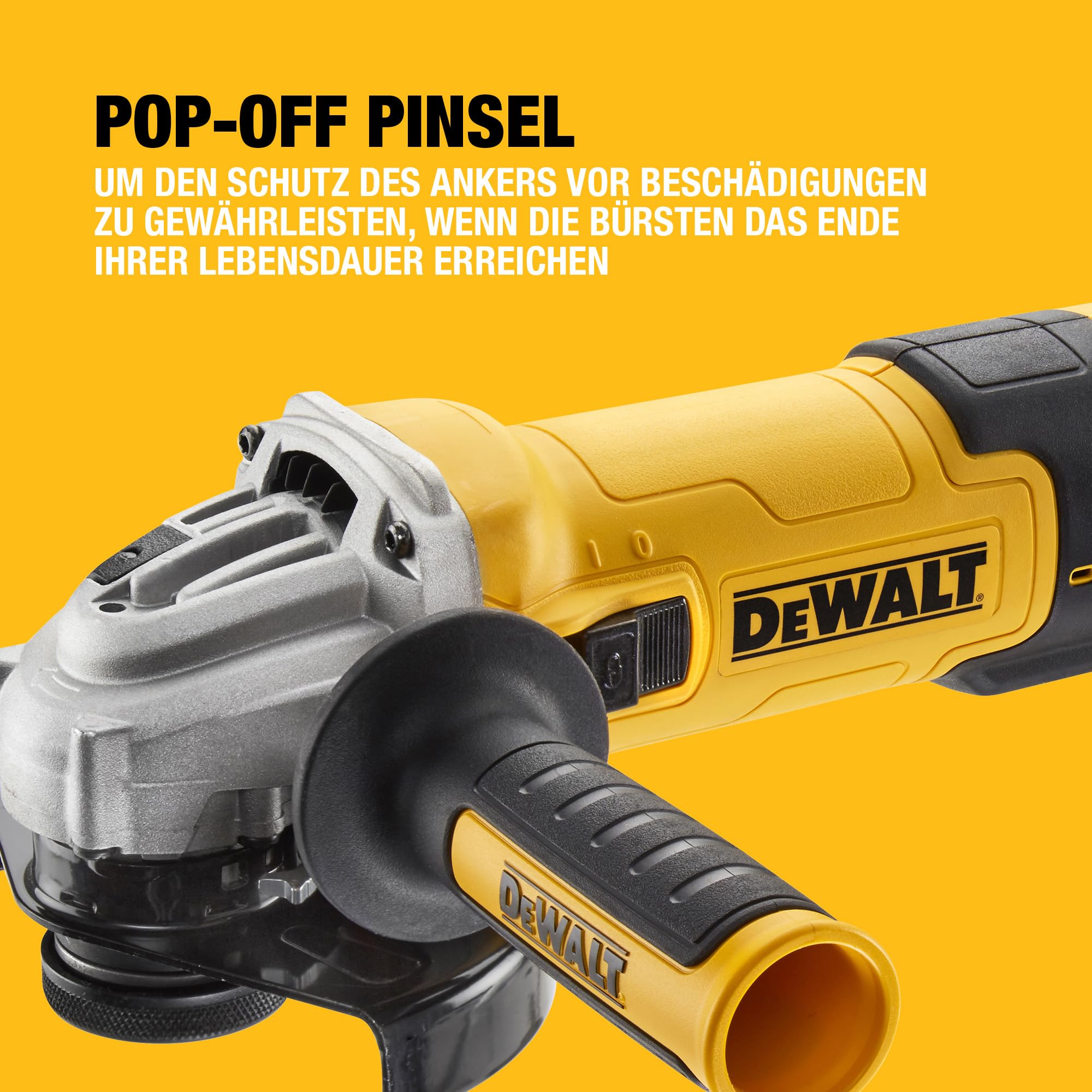 DEWALT 125 mm Winkelschleifer mit Beton-Oberflächenset DWE4257KT-QS (1.500 Watt, Epoxyd-Harz gepanzerte Wicklung, Sanftanlauf, mit 125mm Staubhaube, Bügelgriff und Diamant-Topfscheibe), DWE4257KT-QS