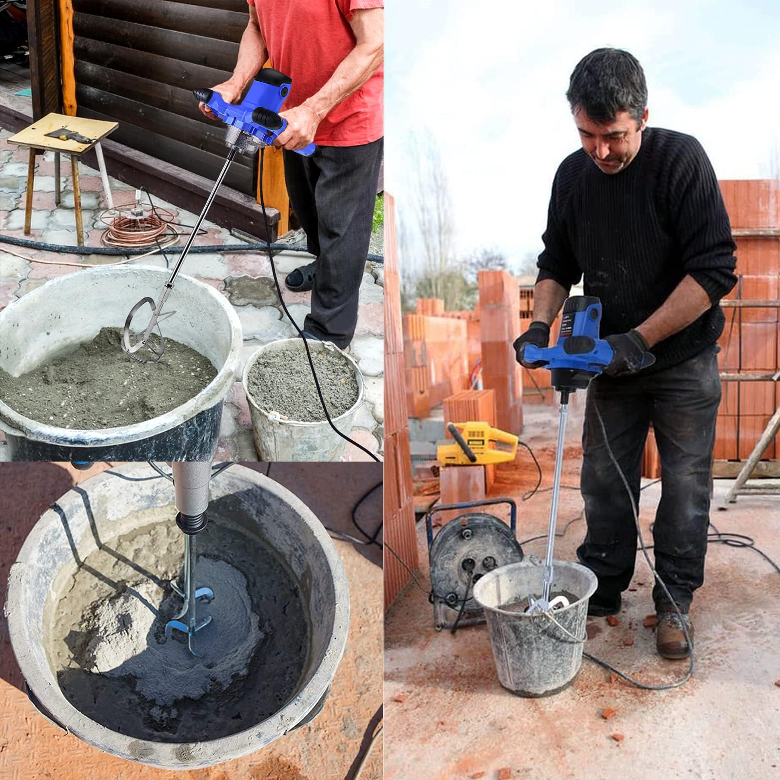 2600W Rührwerk betonrührer, 6-Gang-Getriebe 0-1700U/min, M14 Spiralstange 60cm, Farb-Mörtelrührer Ø 120mm, Handmischer für Mischgut Beton, Mörtel, Putz, Farbe, Kleber und Zement