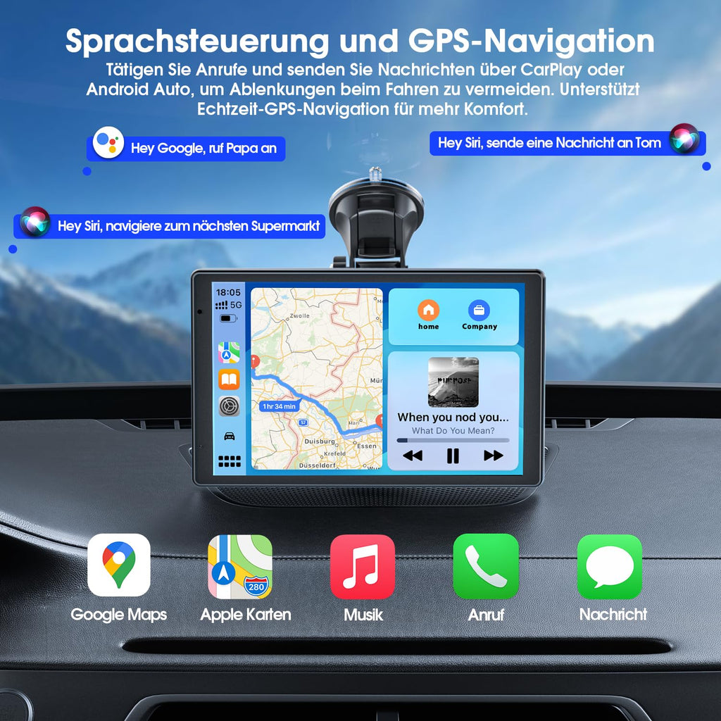 Avylet 8'' Tragbares Carplay Display für Apple CarPlay & Android Auto, Touch Bildschirm, Magnetische Halterung, OTA-Updates, IP67 1080P Rückfahrkamera, Bluetooth, Sprachsteuerung, GPS-Navigation