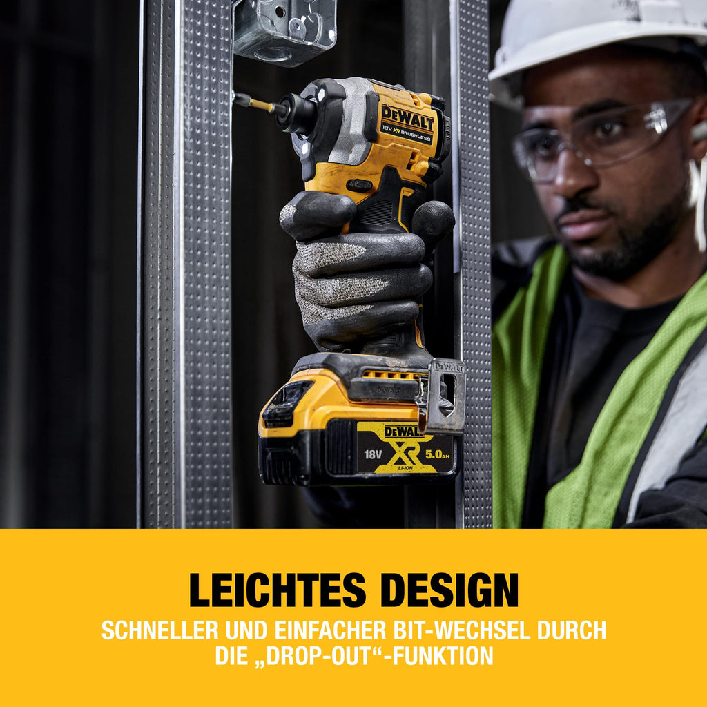 DEWALT 18 Volt Akku-Schlagschrauber (1/4“) (bürstenloser Motor, für schwere Schraubarbeiten, Dreh- und Schlagzahl sowie Drehmoment über 3 Stufen einstellbar, ohne Akku und Ladegerät), DCF850N-XJ