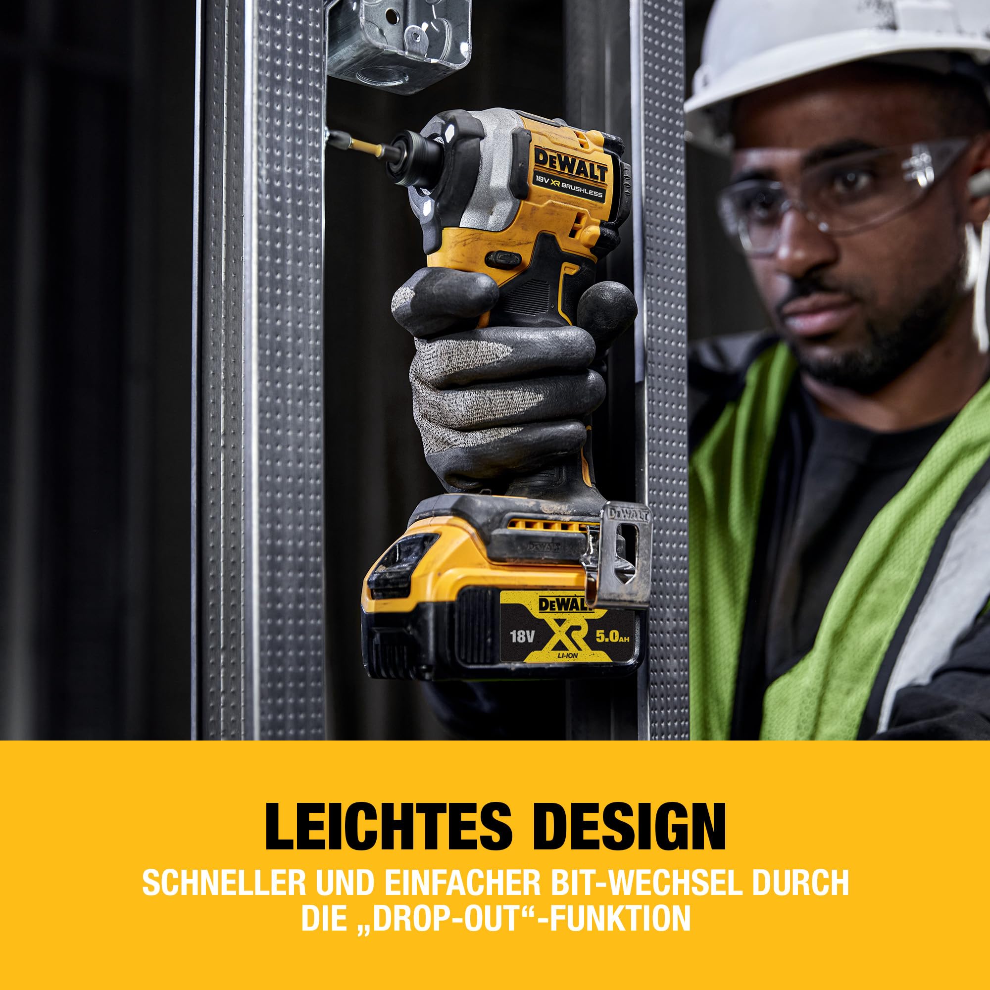 DEWALT 18 Volt Akku-Schlagschrauber (1/4“) (bürstenloser Motor, für schwere Schraubarbeiten, Dreh- und Schlagzahl sowie Drehmoment über 3 Stufen einstellbar, ohne Akku und Ladegerät), DCF850N-XJ