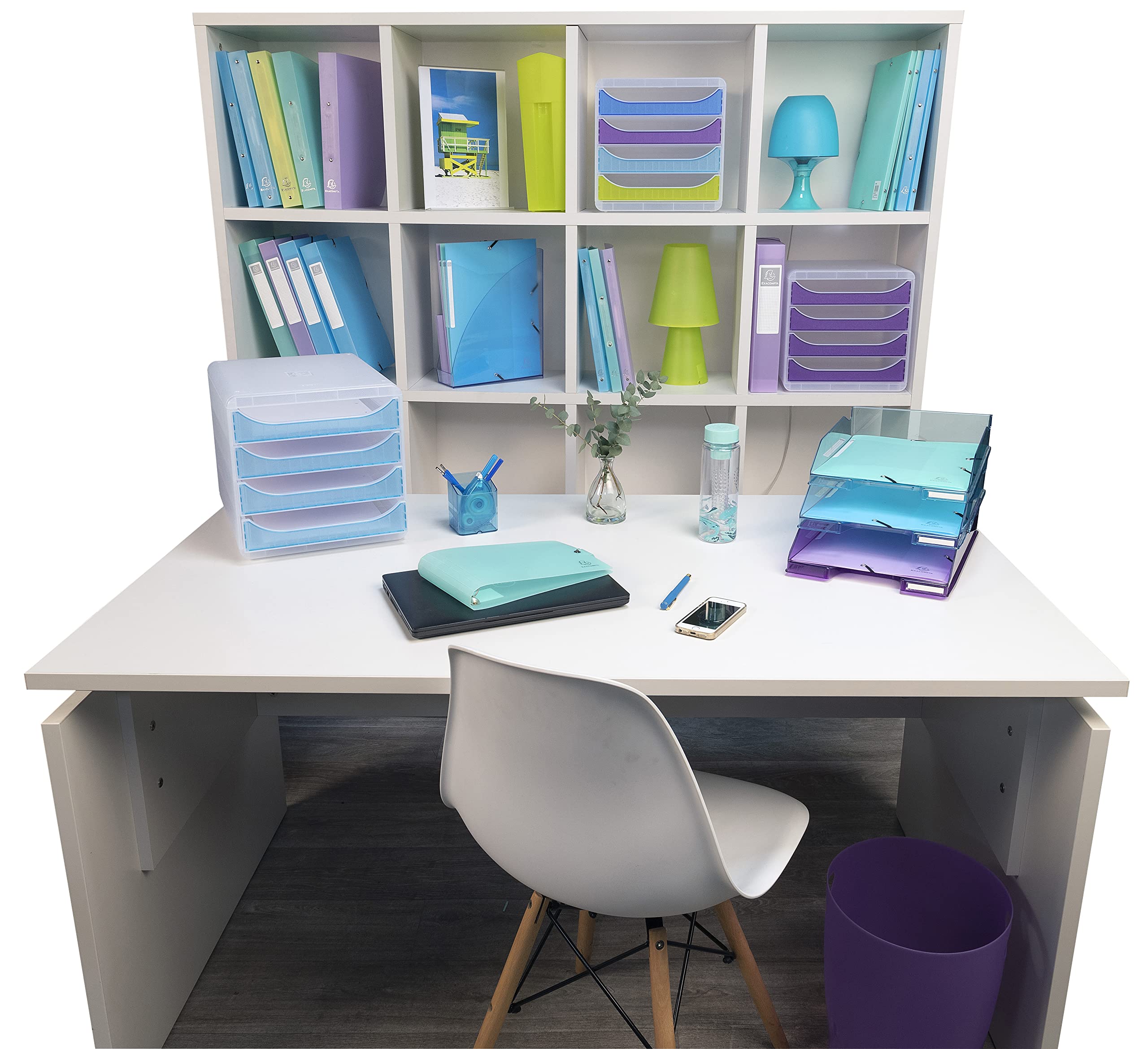 Exacompta 113236D 6er Pack Premium Briefablage Combo Midi DIN A4. Ideale Briefkörbe für Ihre Organisation. Robuste und stapelbare Ablagekörbe türkis transparent glossy