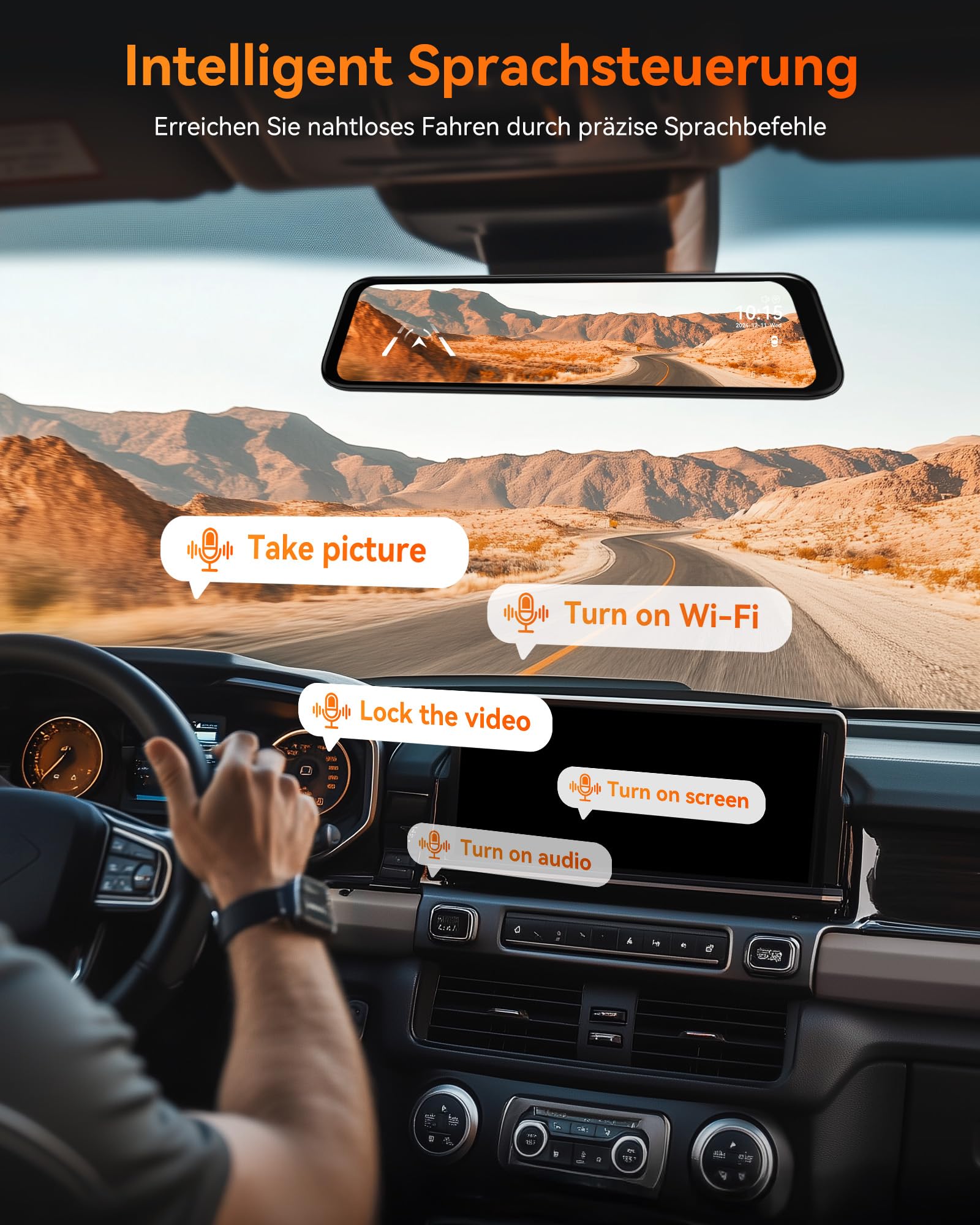 WOLFBOX 12" G840H Spiegel Dashcam mit Rückfahrkamera, ADAS und BSD, 2.5K Dual Dash Cam Spiegel mit 5.8GHz WiFi, Sprachsteuerung, Loop-Aufnahme, Parküberwachung, Kostenlose 32 GB Karte und GPS