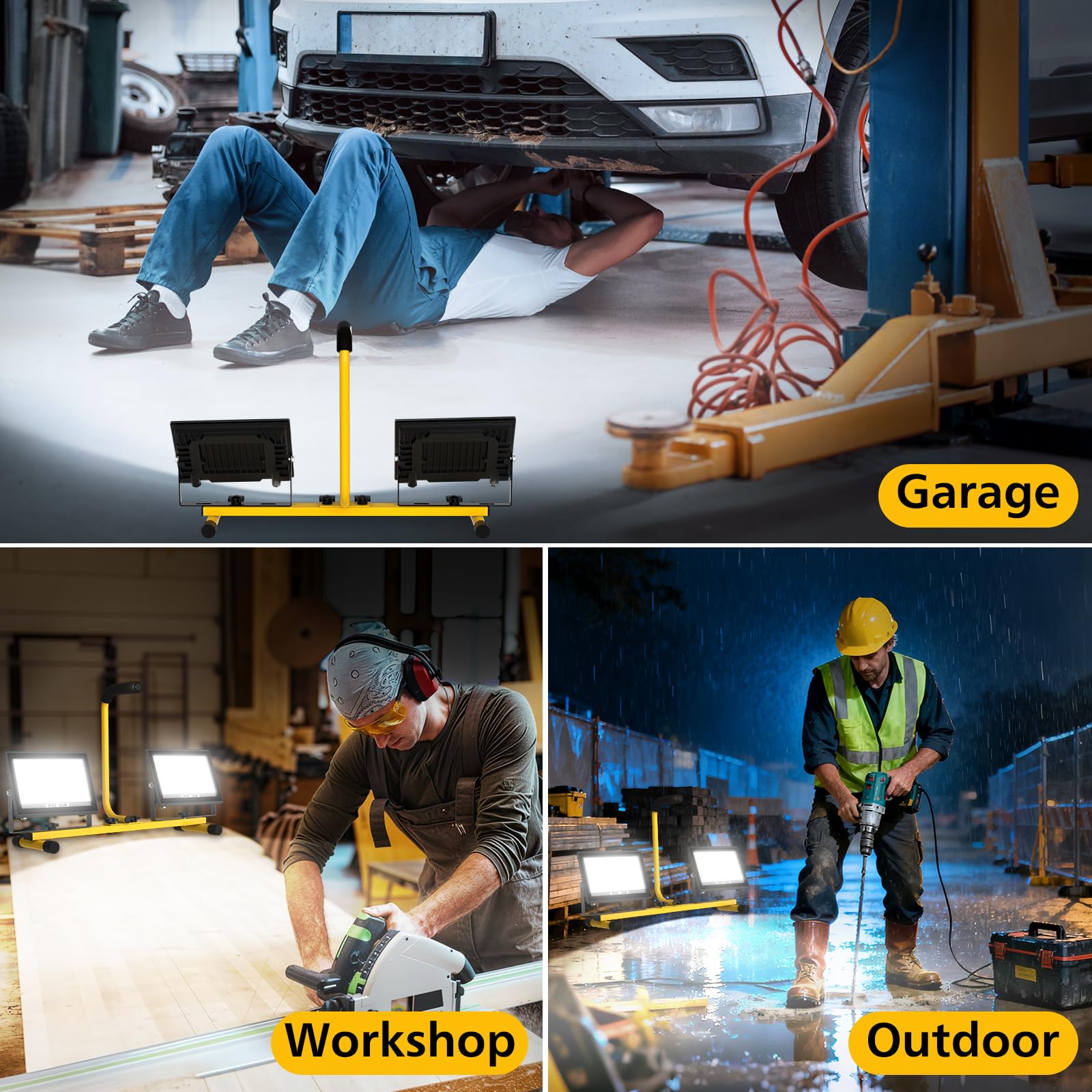 T-SUN 2x60W LED Baustrahler mit Stecker, 11000LM Baustellenstrahler mit 4M Kabel, IP66 Wasserdicht Arbeitsleuchte Baulampe, 6000K Kaltweiß LED Bauscheinwerfer für Baustelle, Werkstatt oder Keller