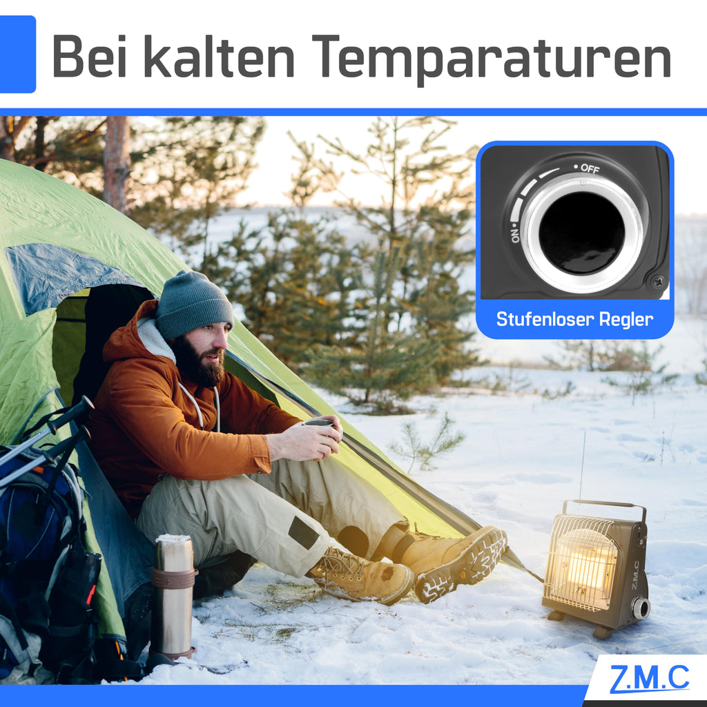 Z.M.C 2-in-1 Tragbare Gasheizung und Gaskocher + 16 Gaskartuschen 227g, multifunktionale Keramikheizung, Camping Heizung 1,7 kW, Gasheizer für Outdoor, Balkon, mobile Heizstrahler mit Piezozündung