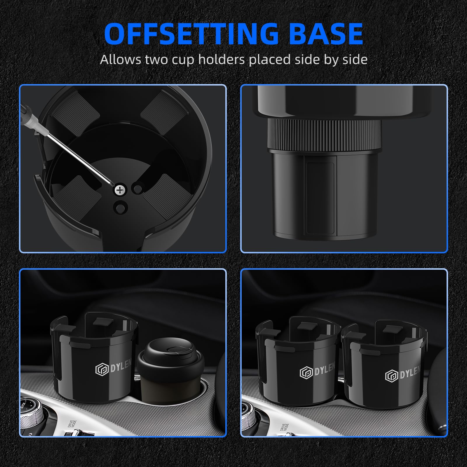 DYLEN Getränkehalter Auto, Becherhalter Auto mit Verstellbarer Basis, Flaschenhalter Auto Kompatibel mit Stanley, Andere Große Flaschen 0,5-1,5 L (7,0-10,7cm)