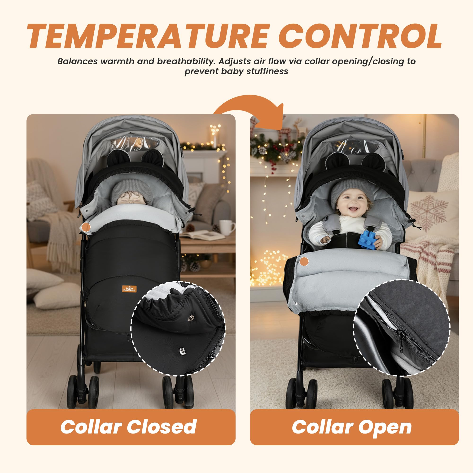 bemece Fußsack Kinderwagen Winter, Universal Fußsack Buggy mit Warmem & Bequemen Kristallvelours, Universal & Abnehmbar, Fusssack Kinderwagen Baby Winter für Buggys Kinderwagen - Schwarz