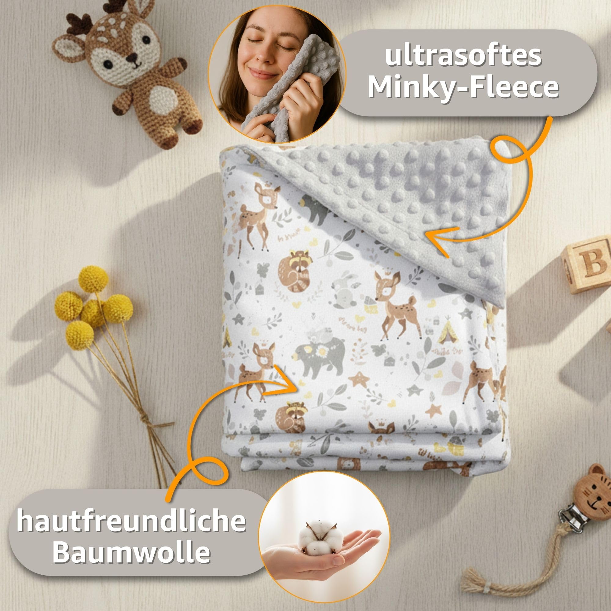Einschlagdecke Babyschale Baby Decke 90x90 cm - Fußsack Blanket für Kinderwagen und Autositz Ganzjahres für Neugeborenen und Kleinkinder Einschlagsdecken für 3 und 5 Punkt Gurt Minky Oeko-Tex