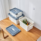 Cetomo 35L*6 Aufbewahrungsboxen, Tragbare Plastikboxen mit Deckeln, Organizer-Behälter mit Griff und Clips, Stapelbar, Ineinander Nestbar, für Zuhause und Büro, Weiß, 35L-6er Pack