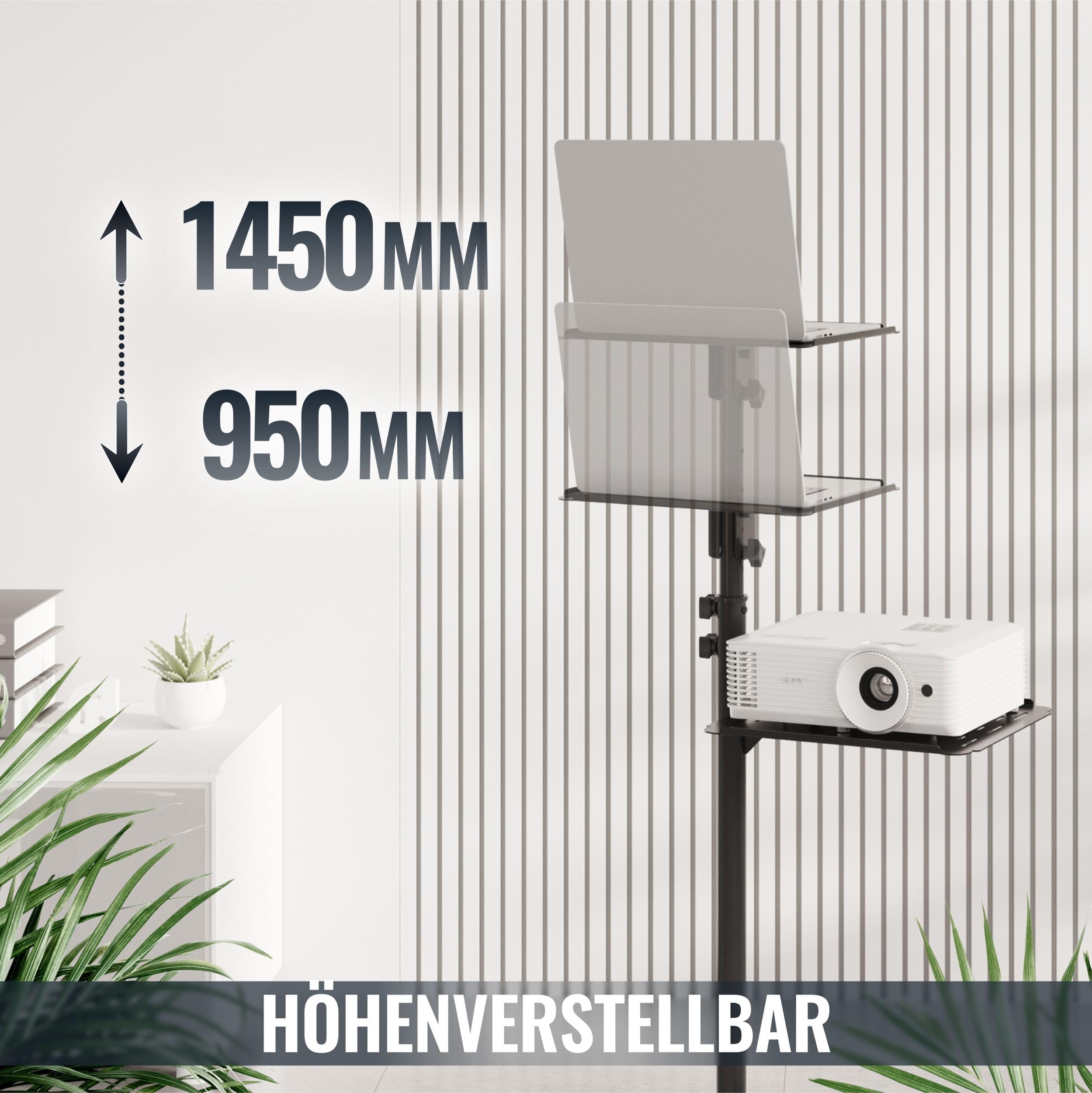 RICOO Beamer Ständer Stativ mit Rollen Höhenverstellbar CZ0800 Ständer für Projektoren Beamerständer Standfuß bis 10 Kg je Ablage Regal Laptoptisch Mobile Notebook Halterung Stand