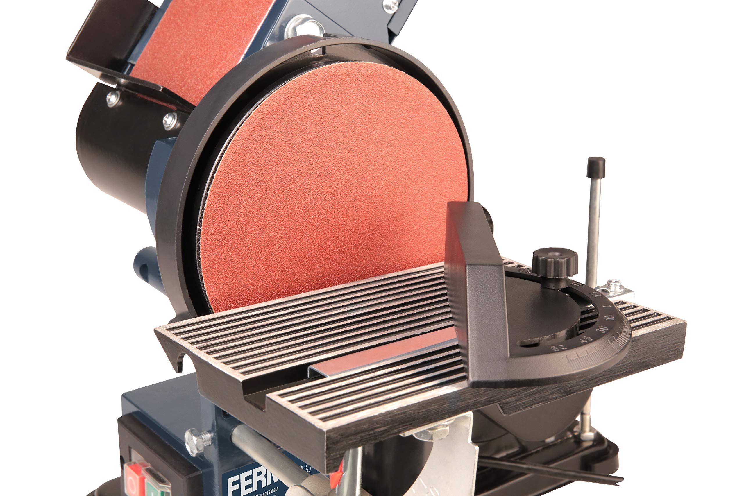 Ferm Bandschleifmaschine – 350W – 150mm - einschl. 2 Schleifbänder (P80 & P120) und 2 Schleifscheiben (P80 & P120), BGM1022
