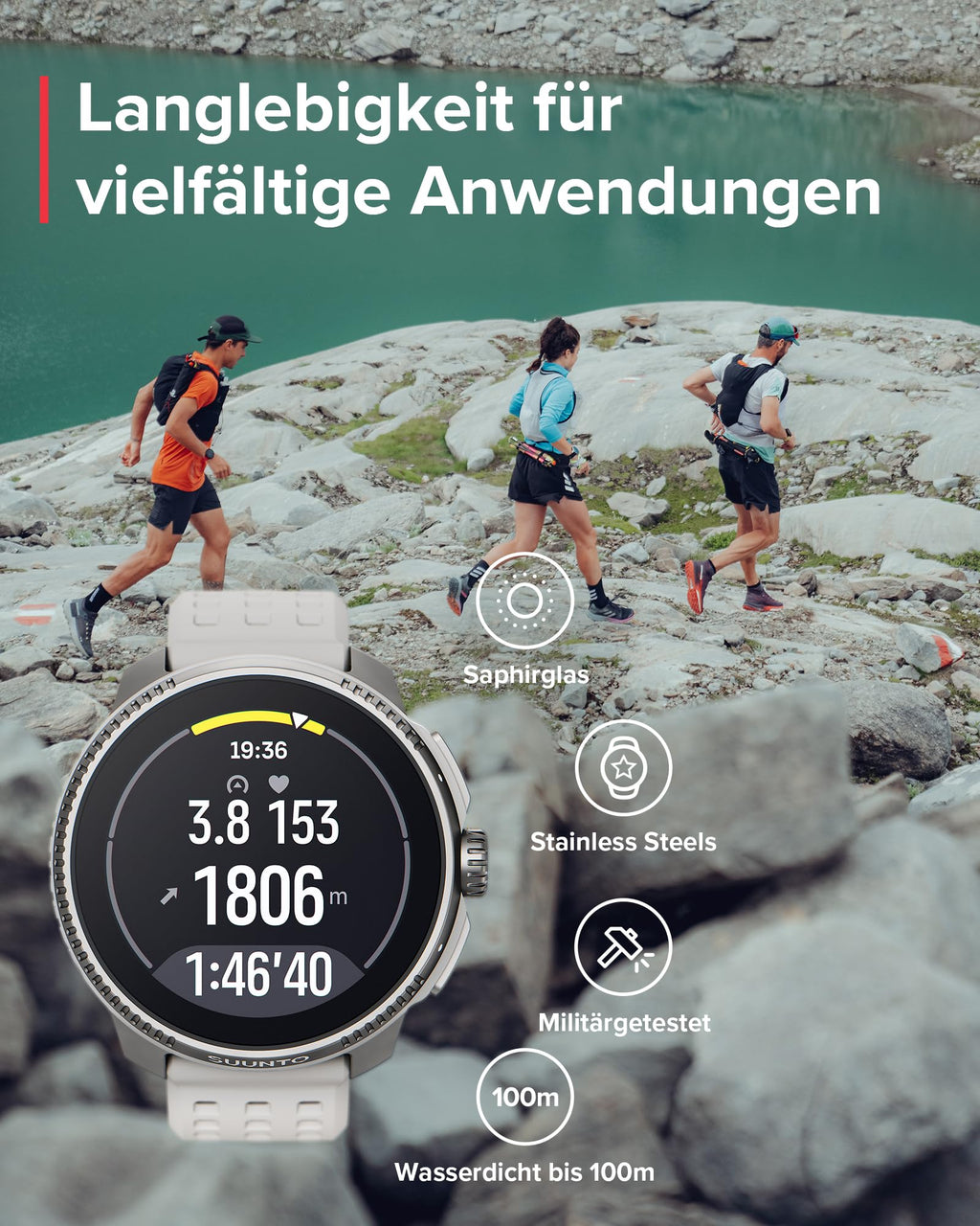 SUUNTO Race Sportuhr - Outdoor Smartwatch, 1,43" Helles AMOLED Display mit Saphirglas, Bequeme Uhrenkrone & Tasten Bedienung, Präzise Zweifrequenz GPS, Lange Akkulaufzeit, 100m Wasserdicht