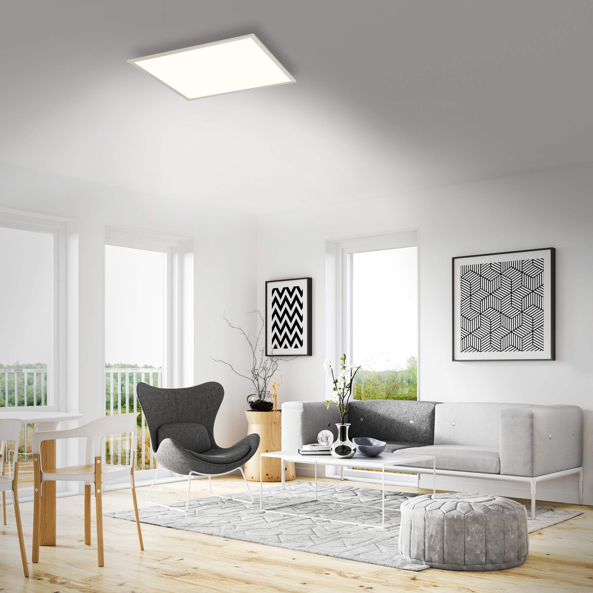 BRILONER - LED Deckenlampe mit Fernbedienung, flach, einstellbar von warmweiß bis kaltweiß, Lampe, Deckenleuchte, Wohnzimmerlampe, LED Panel, Schlafzimmerlampe, 59,5x59,5x6,5 cm, Weiß