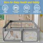 Palopalo Laufstall Baby 127x127cm, Laufgitter für Babys und Kleinkinder, Laufgitter Baby mit Reißverschlusstür und Atmungsaktivem Netz, Laufstall 300D Oxford Geweb, Dunkelgrau