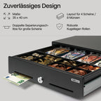 Safescan SD-3540 Standard-Duty Kassenschublade mit 4 Fächern für Banknoten und 8 für Münzen - Kassenlade mit RJ-12 Anschluss (z.B. Registrierkasse) - Solide Kassenschublade von 35 x 40,5 x 10,5 cm