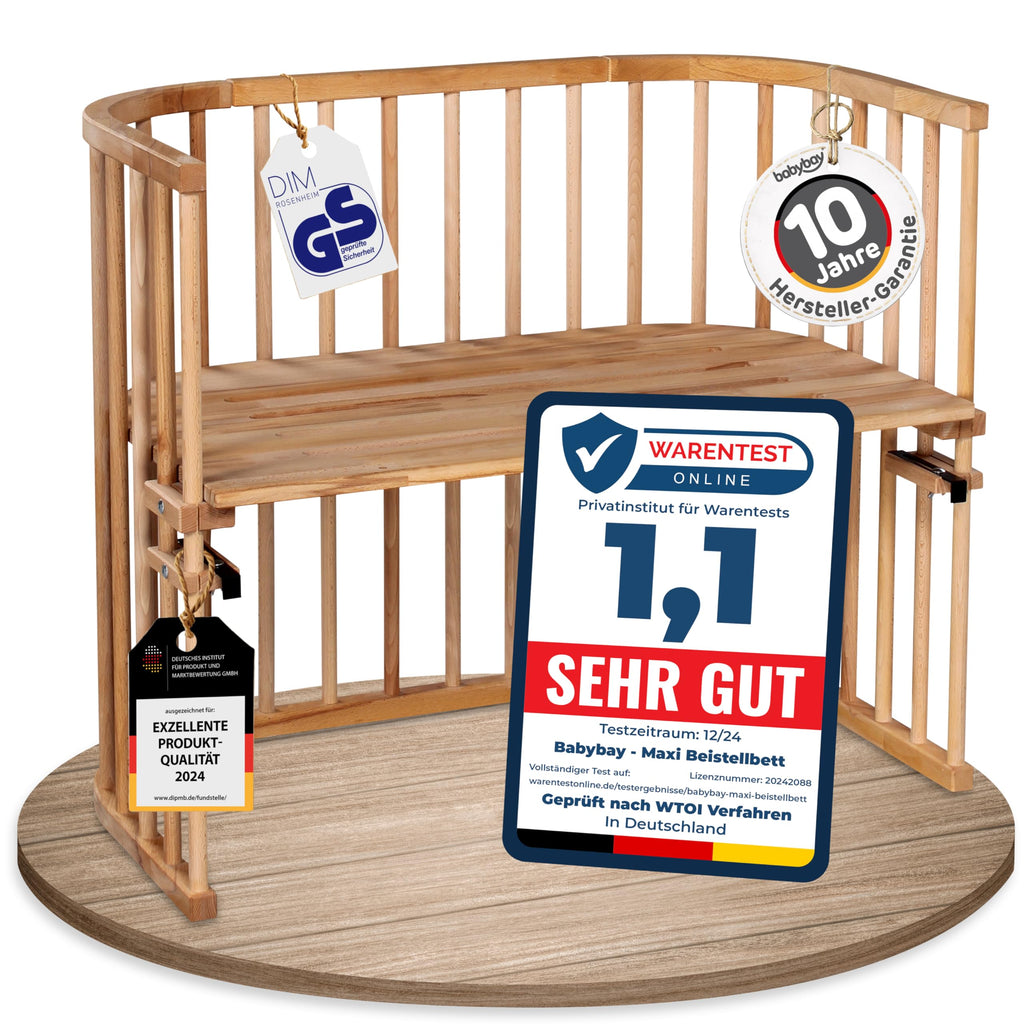 babybay Maxi extra großes Beistellbett aus massivem Buchenholz / Kinderbett Höhe stufenlos verstellbar & umweltfreundlich / mitwachsendes Babybett (kernbuche geölt)