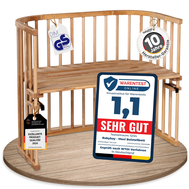 babybay Maxi extra großes Beistellbett aus massivem Buchenholz / Kinderbett Höhe stufenlos verstellbar & umweltfreundlich / mitwachsendes Babybett (kernbuche geölt)