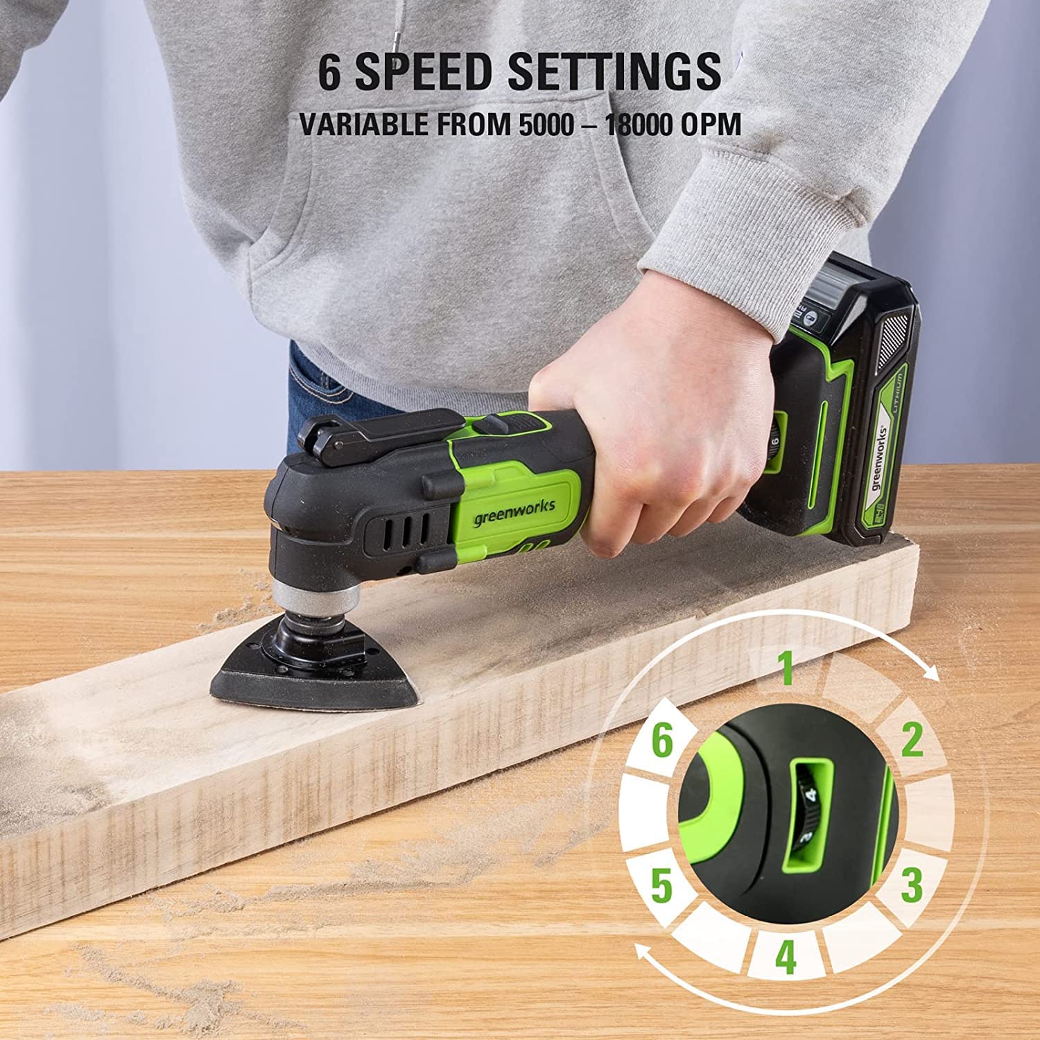 Greenworks 24V Multifunktionswerkzeug 18000 Schwingungen pro Minute 3° Oszillationsbogen variable Geschwindigkeit Exklusiv bei Amazon mit 2Ah Akku