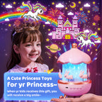 One Fire Sternenhimmel Projektor Kinder – mit 15 Filmen & 15 Musikstücken, 360° drehbar, Einhorn Spielzeug für Mädchen 3-14 Jahre, Nachtlicht gegen Weinen, Lern-Projektor mit Timer & 1200mAh Akku
