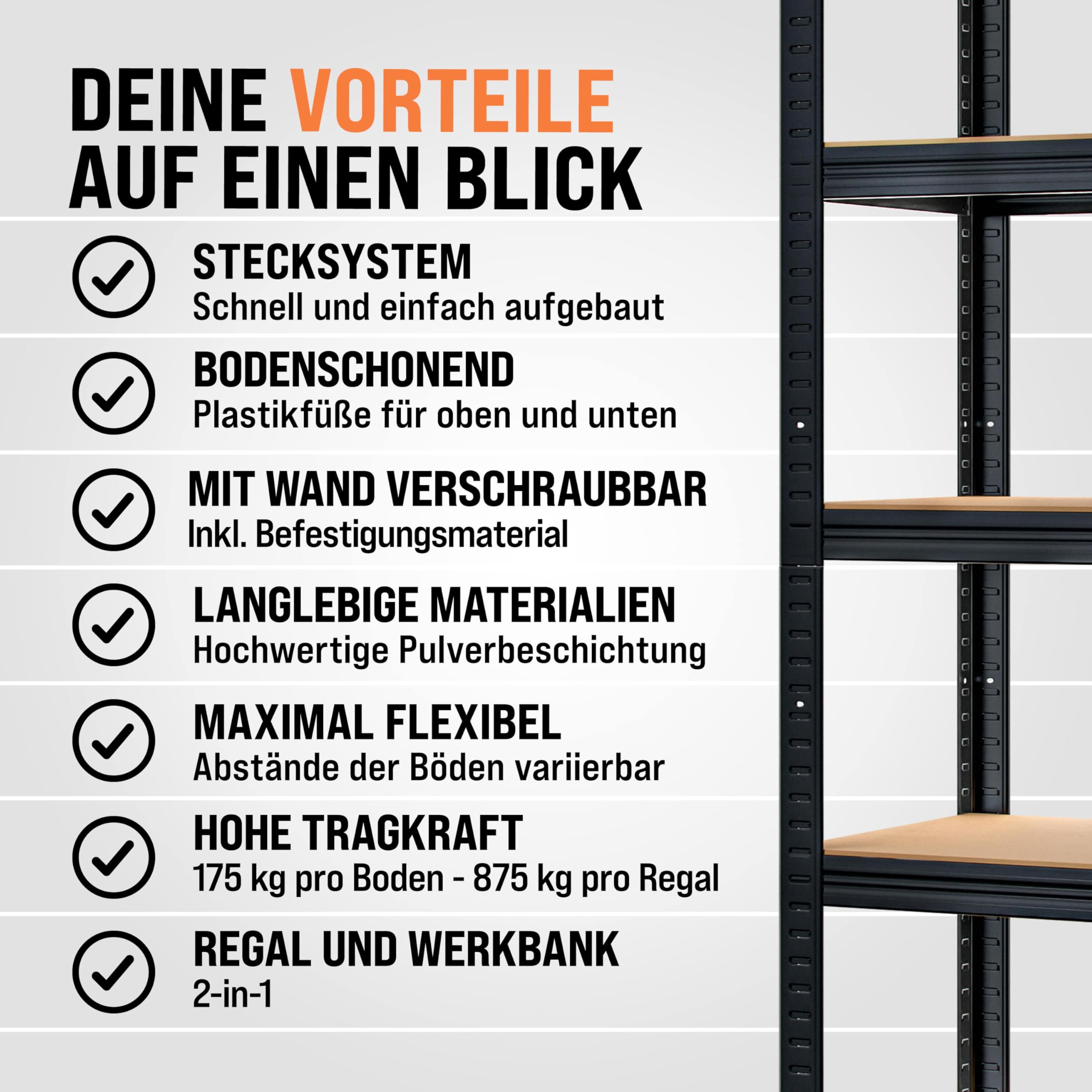 Monzana® 2X Schwerlastregal 180x90x40cm Schwarz Montagematerial 1750kg 10 MDF-Platten Kellerregal Lagerregal Steckregal Metallregal Werkstattregal