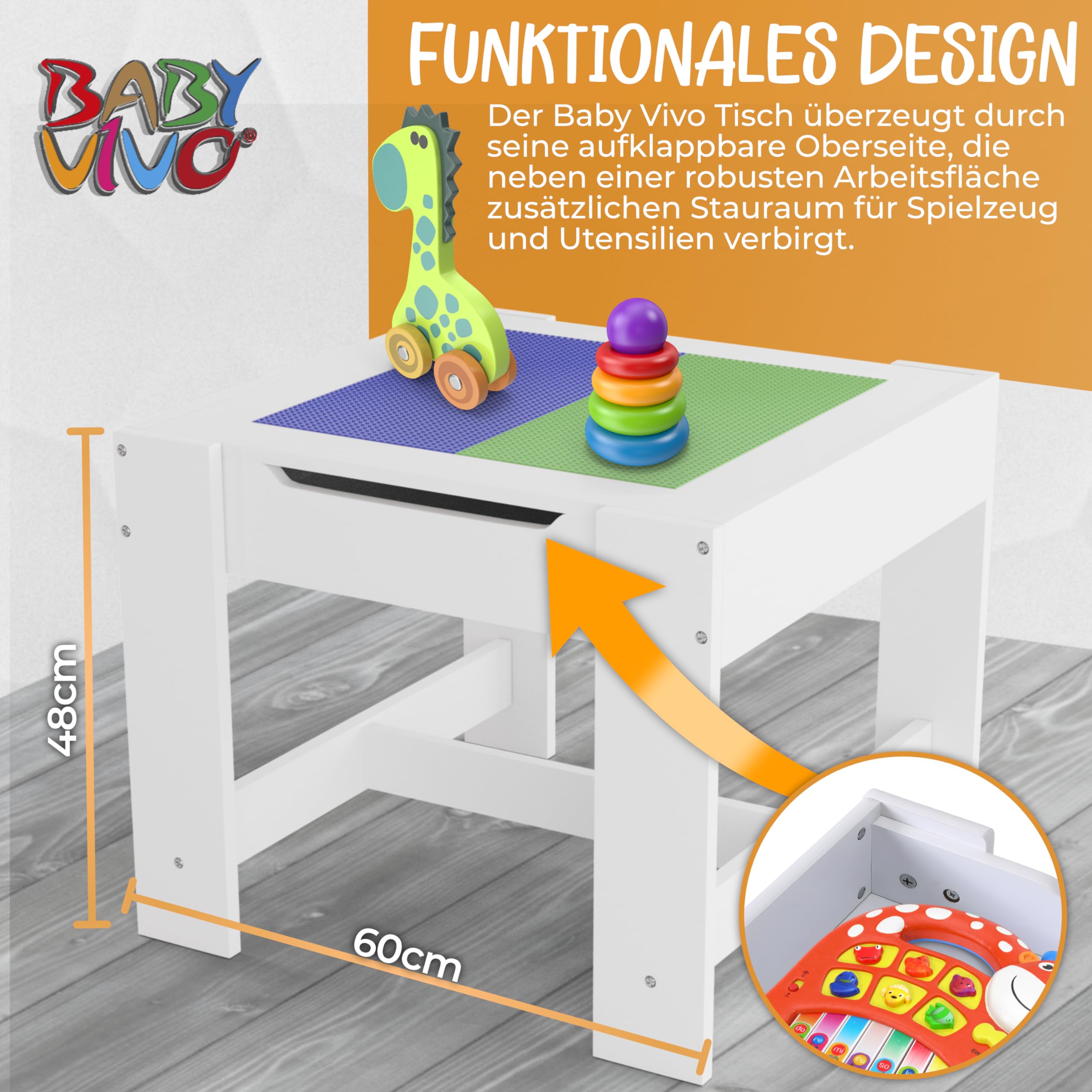 Baby Vivo Kindersitzgruppe Kindertischgruppe Kindermöbel Kinderzimmer Set mit multifunktionalem Tisch und 2 Stühlen aus Holz - Moritz