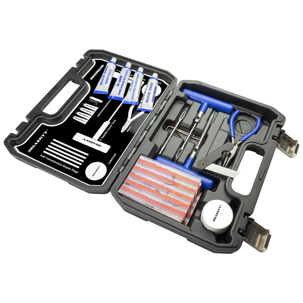 47 tlg. Reifenreparatur Set für I PKW Autos LKW Motorrad I QUAD ATVs UTVs I Traktoren Schlepper Rasenmäher Anhänger Trailer I Trucks Jeeps SUVs I Anleitung in 7 Sprachen
