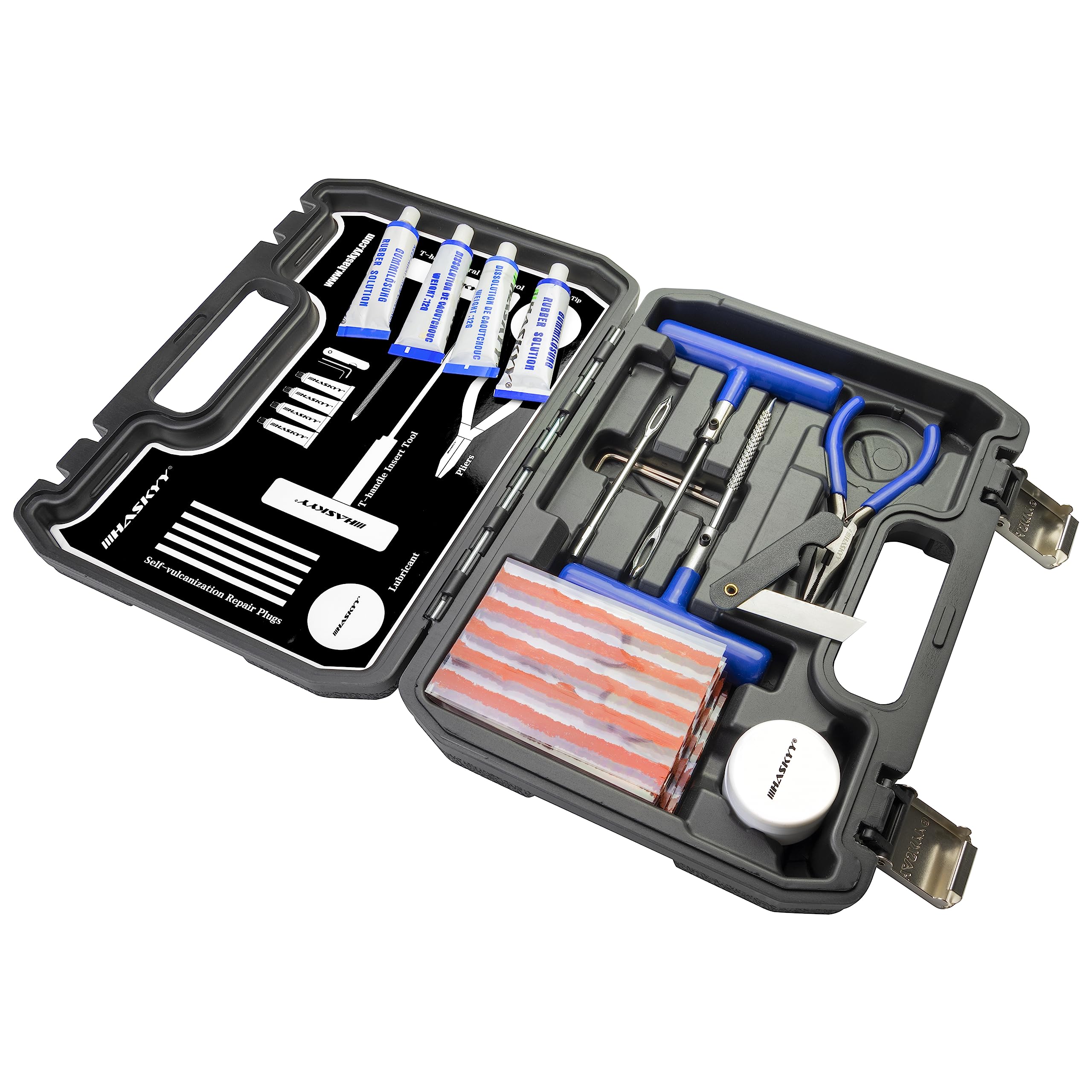 47 tlg. Reifenreparatur Set für I PKW Autos LKW Motorrad I QUAD ATVs UTVs I Traktoren Schlepper Rasenmäher Anhänger Trailer I Trucks Jeeps SUVs I Anleitung in 7 Sprachen