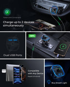 LENCENT Bluetooth FM Transmitter Auto, Musik Adapter für Auto Radio, KFZ Bluetooth Zigarettenanzünder Freisprechanlage, 2 USB Ports, Unterstützt SD-Karte USB-Sticks