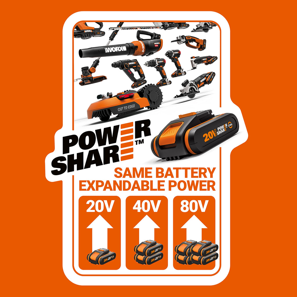 WORX NITRO WX352.4 Akku-Schlagbohrmaschine 20V, bürstenloser Motor, 60Nm, variable Drehzahlregelung, LED-Licht (inkl. 75 Stück Bits-Set, 2 Stk. 2,0Ah-PowerShare Akkus im Lieferumfang)