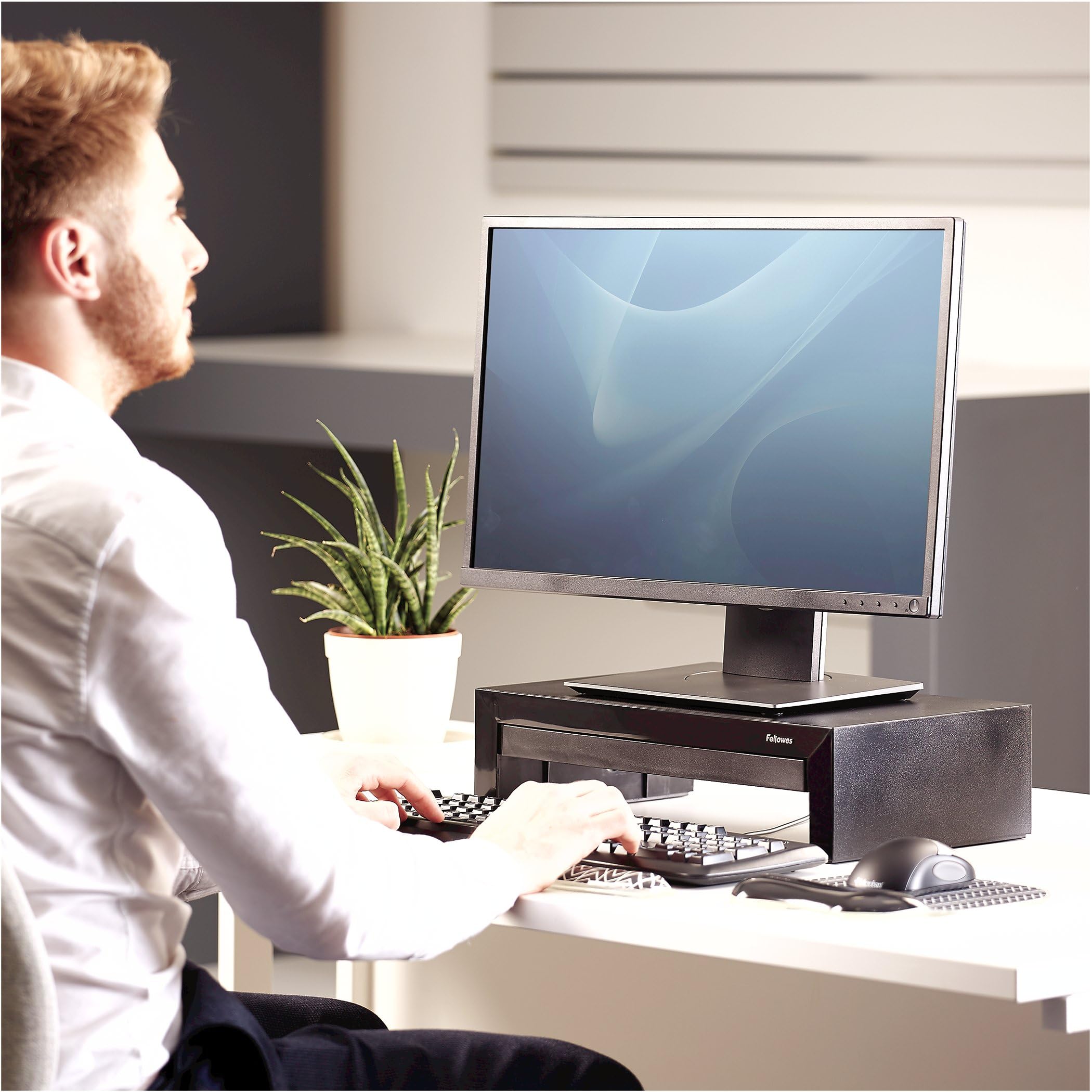Fellowes Monitorständer Designer Suites, höhenverstellbar um 4 cm, ergonomisch, mit Aufbewahrungsfach, für Monitore bis 21 Zoll bzw. 18 kg