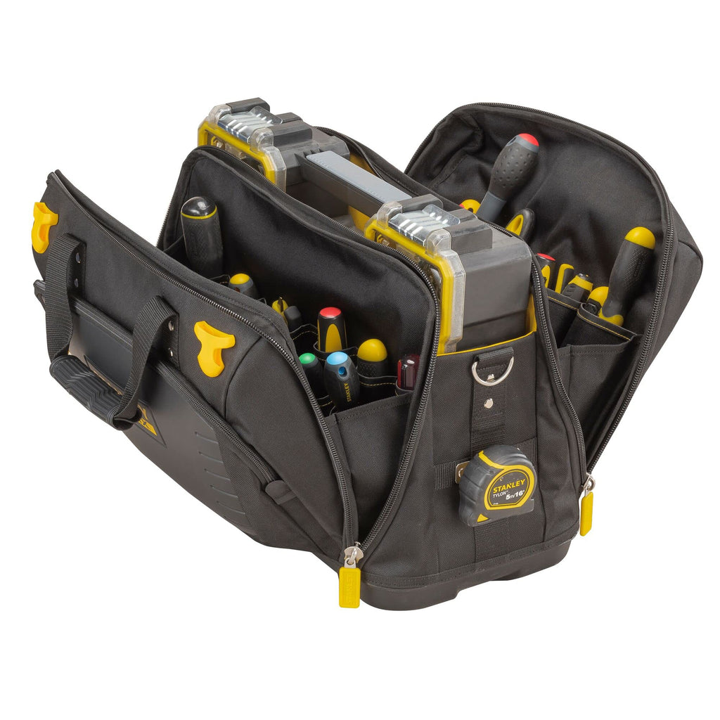 STANLEY FatMax Werkzeugtasche/Tragetasche für Werkzeug mit Fächern Quick Access (mit 4 Fächern, aus 600 x 600 Denier Nylon, mit Kunststoffboden & gepolstertem Schultergurt) FMST1-80147