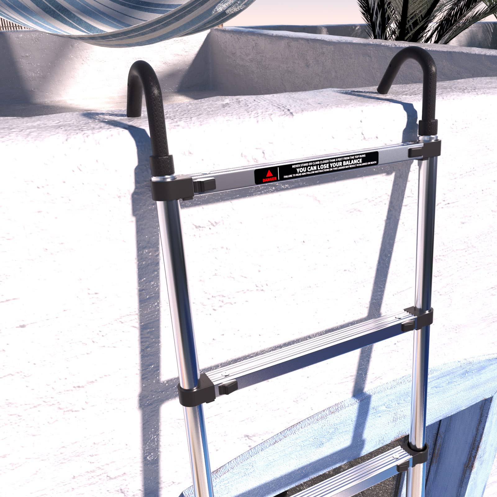 4,4M Teleskopleiter mit Haken Edelstahl Leiter Klappleiter Ausziehleiter Stehleiter Rutschfester, Teleskop-Design, aus hochwertigem Edelstahl, Tragbar, Leichte, 150 kg Belastbarkeit