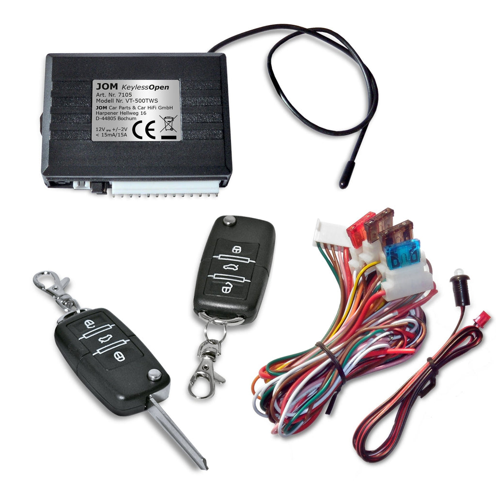 JOM Car Parts & Car Hifi GmbH 7105 Keyless Open, Funkfernbedienung für vorhandene Original-Zentralverriegelung, universal, mit 2 Klappschlüssel