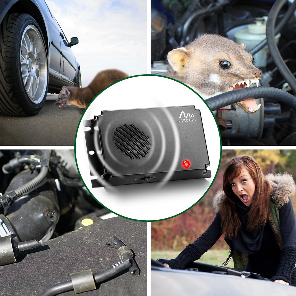 GARDIGO® Marderschreck Marder-Frei Mobil | Ultraschall Marderabwehr | Marderschreck Auto Batteriebetrieben | Marderschutz für KFZ, Motorraum, Dachboden, Haus, Garten | Intervallschaltung