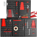 tectake® Werkzeug Lochwand aus Metall, 200 x 60 x 2 cm, Werkzeugwand Lochplatte, inkl. Werkzeughalter Set Haken und Halterungen, Wandregal Regalsystem für Werkbank, Garage, Werkstatteinrichtung - 5tlg