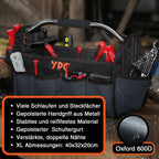 YPC Carrier Werkzeugkorb XL – Tragbare Werkzeugtasche mit stabilem Boden, Wasserfest, Reißfest, Faltbar, Schultergurt mit Polster & Metall-Handgriff, Schwarz, 40,5x30x19,5cm – 20 kg Tragkraft