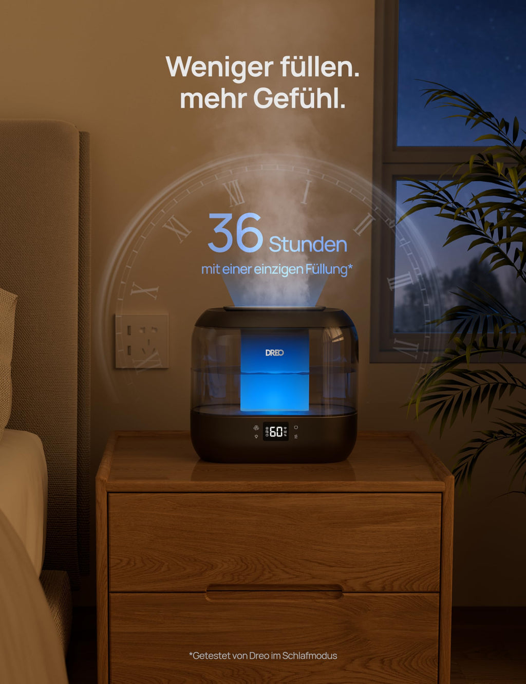 Dreo Smart Luftbefeuchter für Schlafzimmer, oben befüllbarer 4L Supergroßer Kühler Nebel Humidifier mit Öl Diffusor und Nachtlicht, 36 Stunden Laufzeit, leiser Ultraschall Luftbefeuchter Zuhause