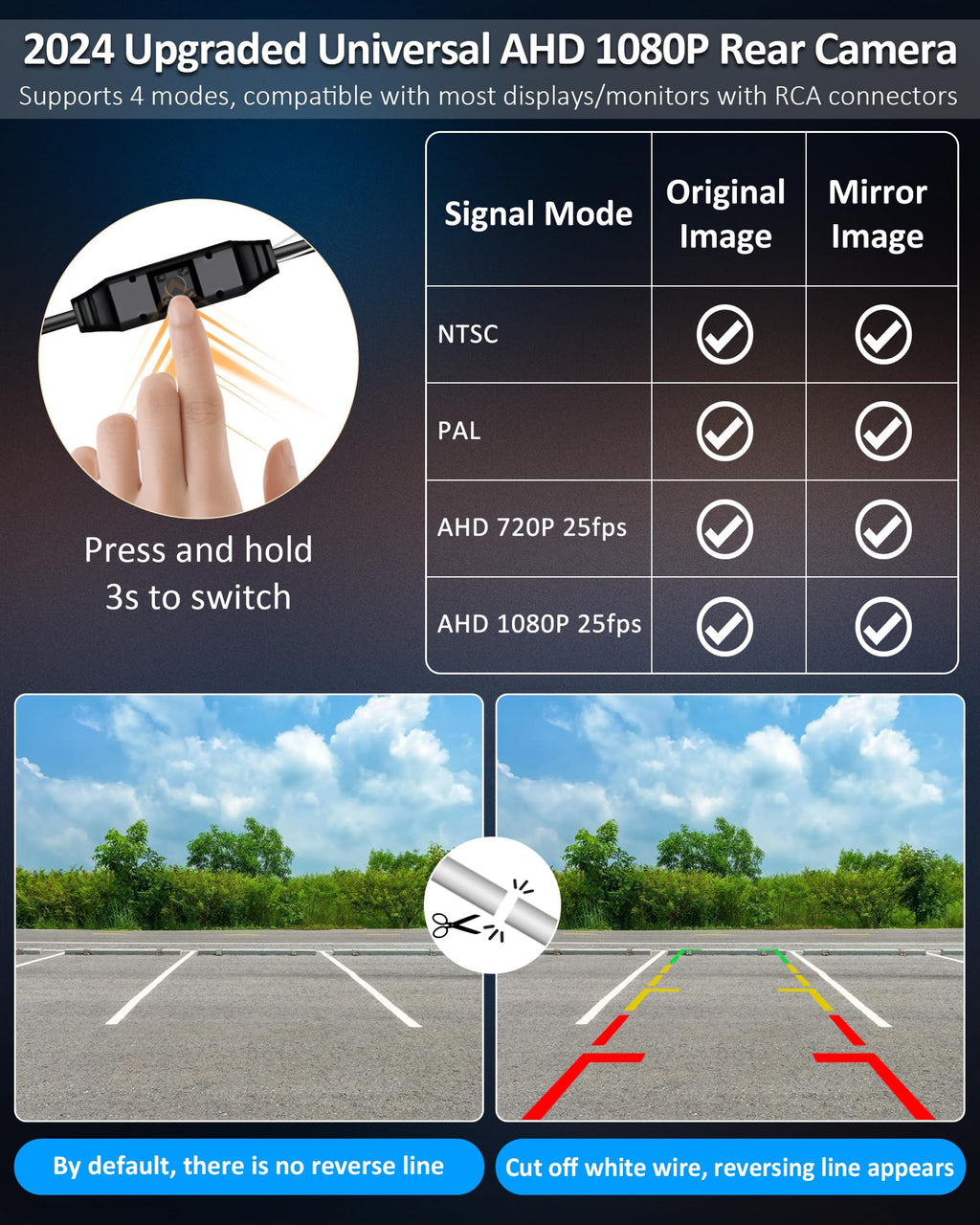 Vtopek Rückfahrkamera AHD 1080P Rückfahrkamera Auto 360° Drehbar Auto Rückfahrkameras Nachrüsten 170° Weitwinkel Nachtsicht IP69 wasserdichte Universal NTSC Rückkamera für Wohnmobil SUV Pickup Van