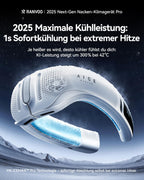 RANVOO AICE LITE Plus 2025 Max Kühlleistung [Nr.1 Kühlste & Langlebigste] Nackenventilator, Nackenklimaanlage, 6.000 mAh Wiederaufladbarer Nackenkühler, Bläst Kalte Luft, Geschenk für Mama, Weiß