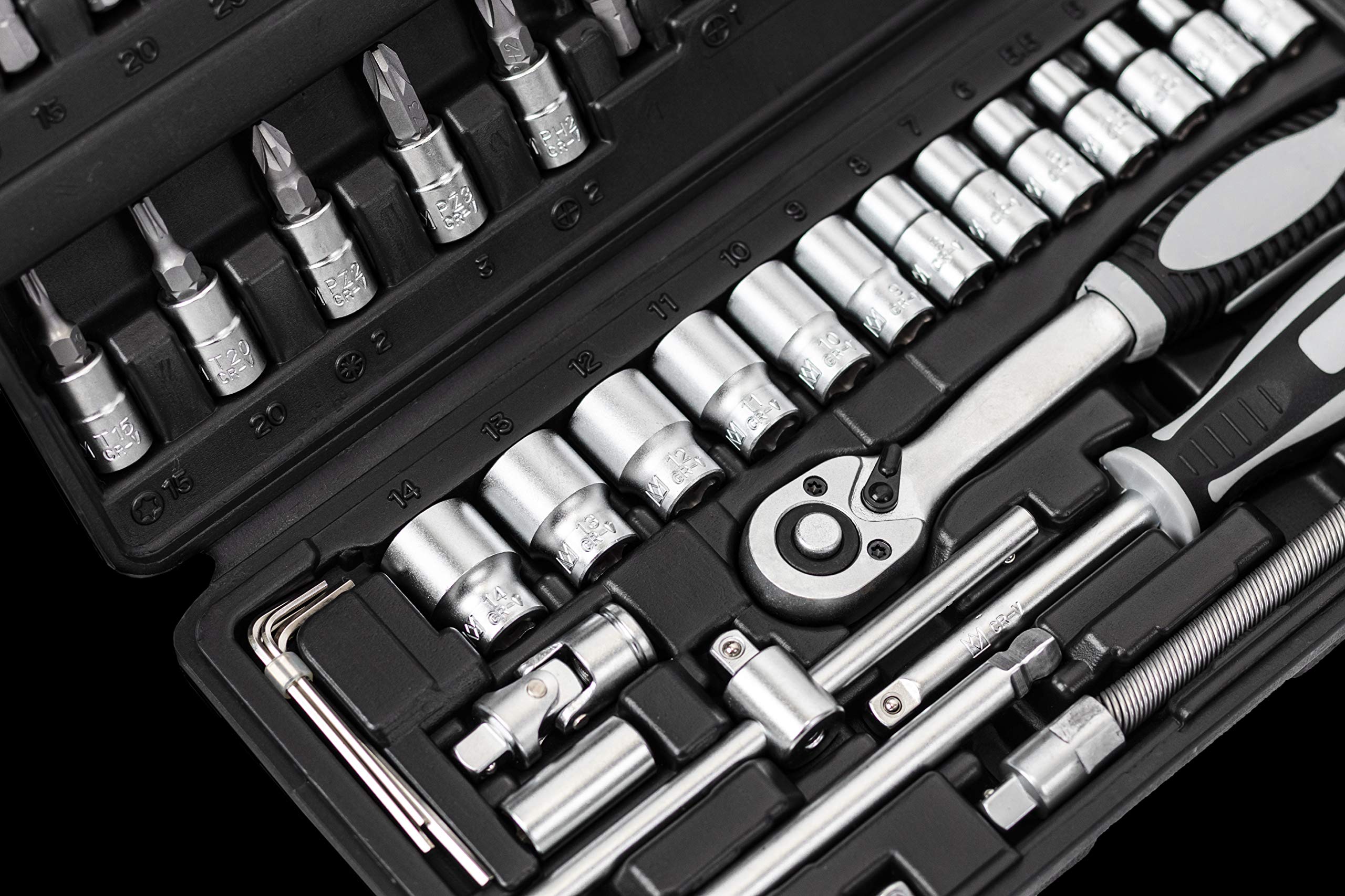 Connex Bit- und Steckschlüssel-Satz 52-teilig - Stabiler Kunststoffkoffer - 1/4 Zoll - Umschaltknarre mit Schnelllösefunktion - Für Montage- & Schraubarbeiten / Stecknuss-Set / Bit-Set / COXB365010