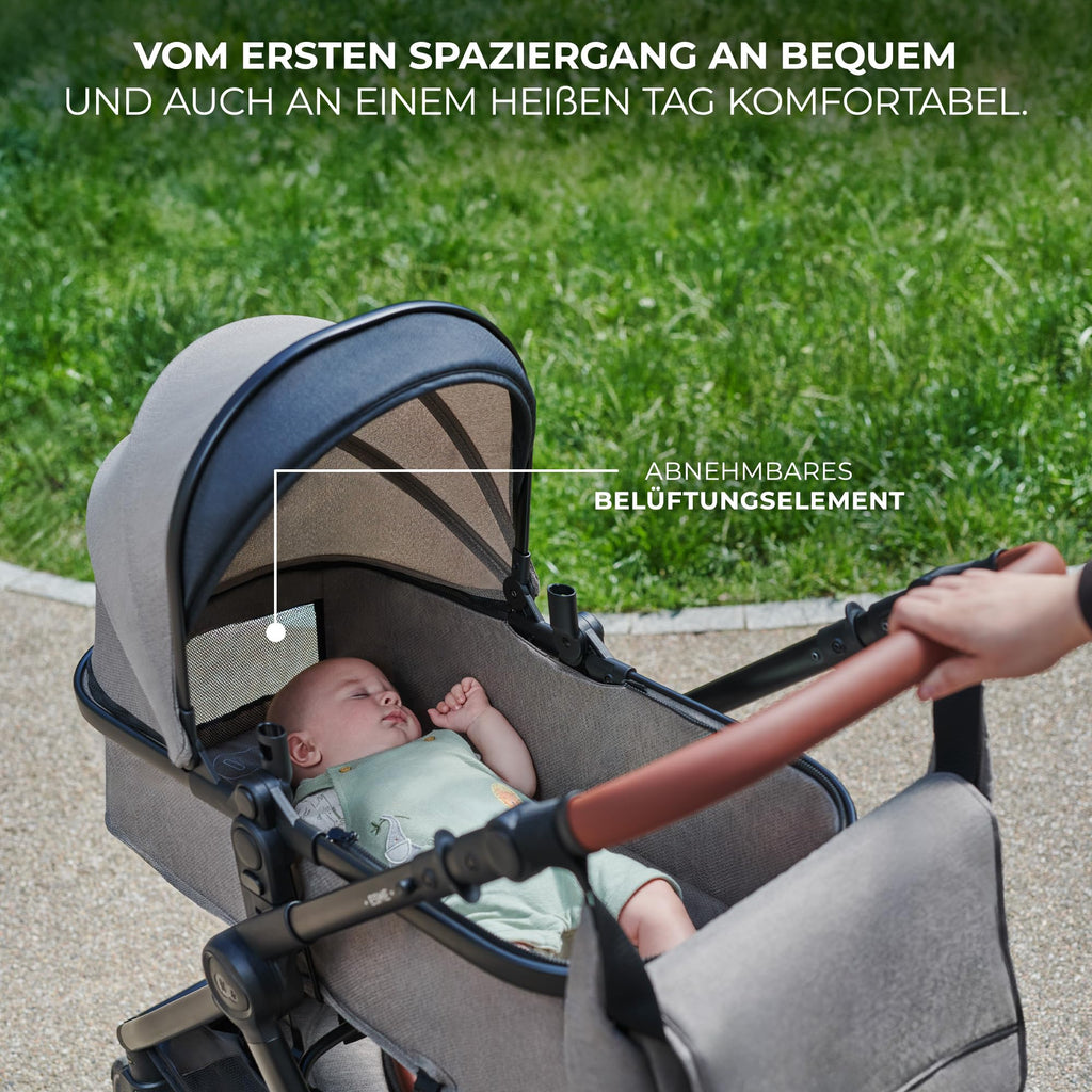 Kinderkraft ESME Kinderwagen 3 in 1 komplettset bis 26 kg, Kombikinderwagen reisesysteme mit Babyschale I-size 40-75 cm, Zusammenklappen, Liegeposition, Grau